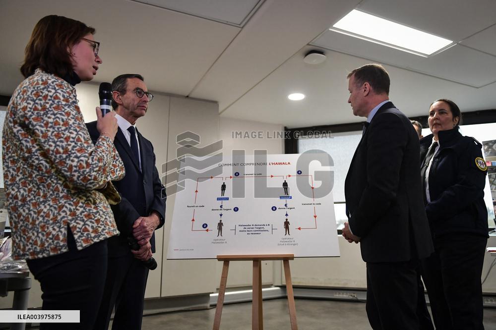 Bruno Retailleau visits premises of the Office for Combating the Smuggling of Migrants in Lognes FA