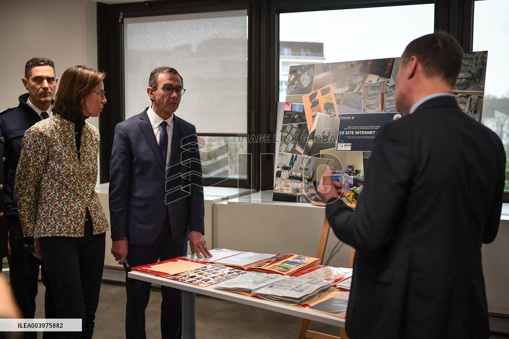 Bruno Retailleau visits premises of the Office for Combating the Smuggling of Migrants in Lognes FA