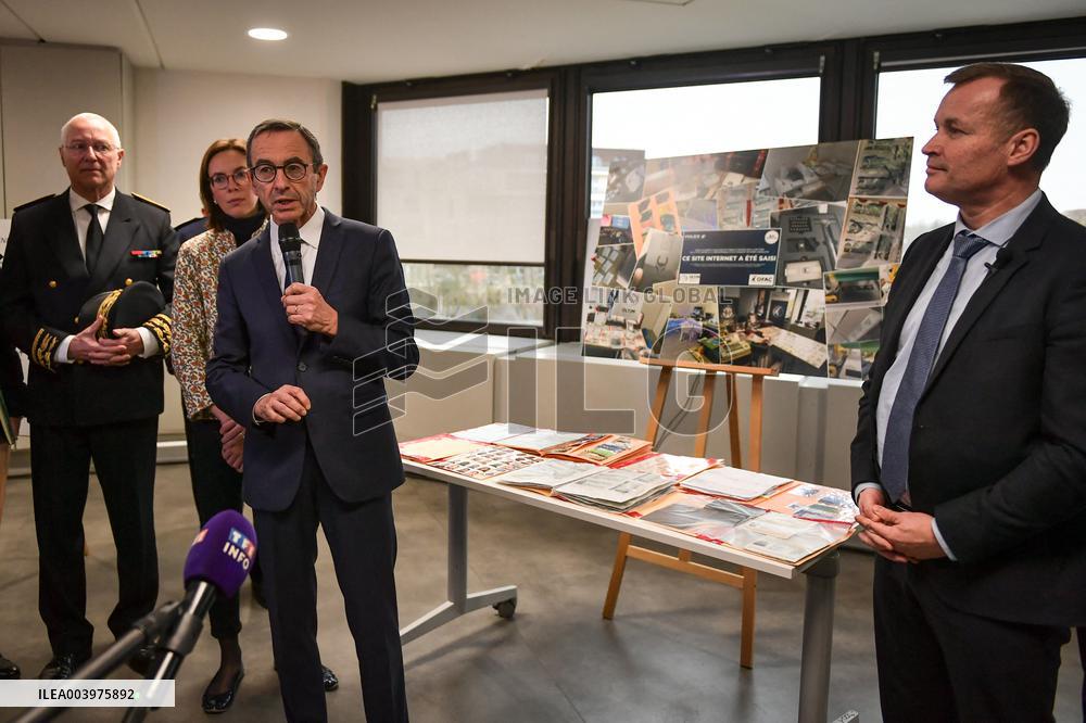 Bruno Retailleau visits premises of the Office for Combating the Smuggling of Migrants in Lognes FA