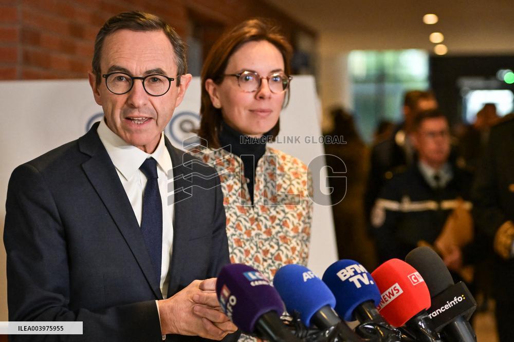 Bruno Retailleau visits premises of the Office for Combating the Smuggling of Migrants in Lognes FA