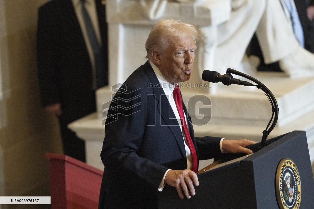 Trump Attends the National Prayer Breakfast in Statuary Hall in the US Capitol