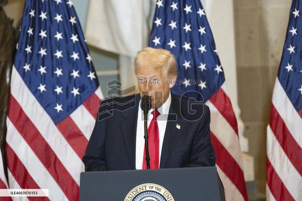 Trump Attends the National Prayer Breakfast in Statuary Hall in the US Capitol