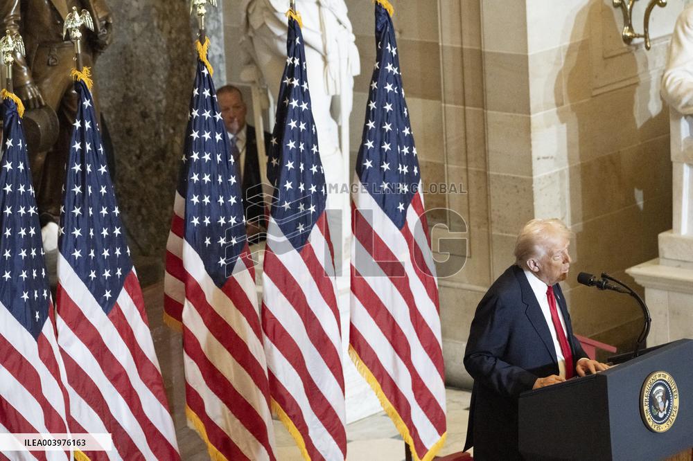 Trump Attends the National Prayer Breakfast in Statuary Hall in the US Capitol