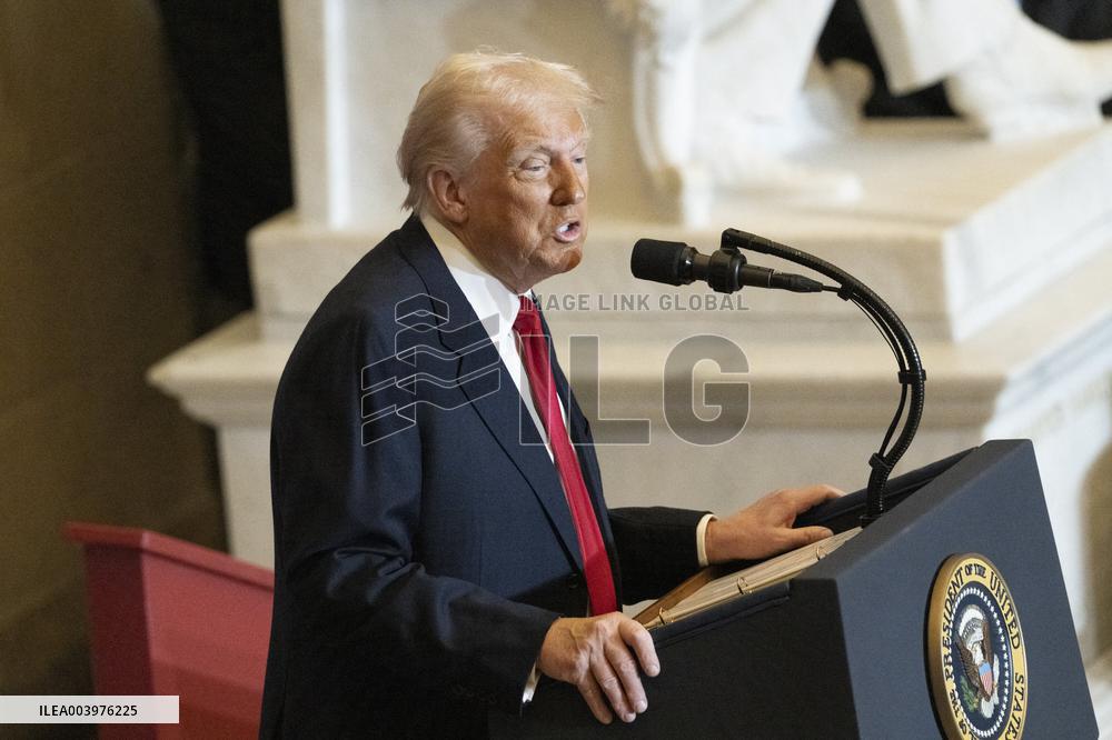 Trump Attends the National Prayer Breakfast in Statuary Hall in the US Capitol