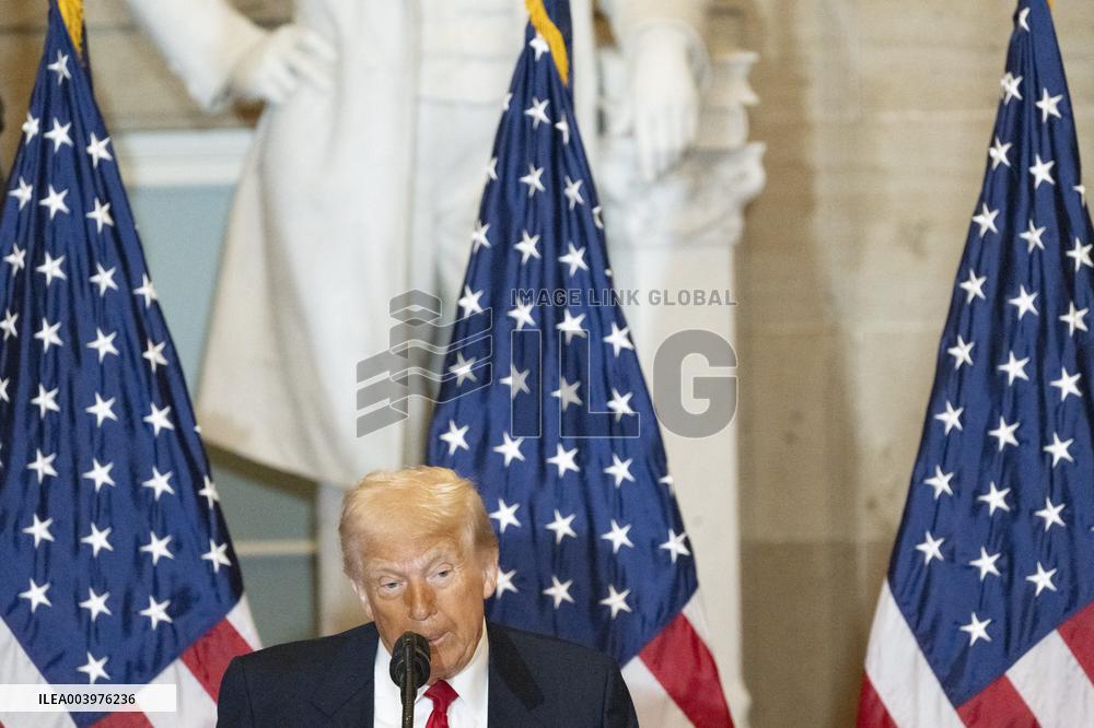Trump Attends the National Prayer Breakfast in Statuary Hall in the US Capitol
