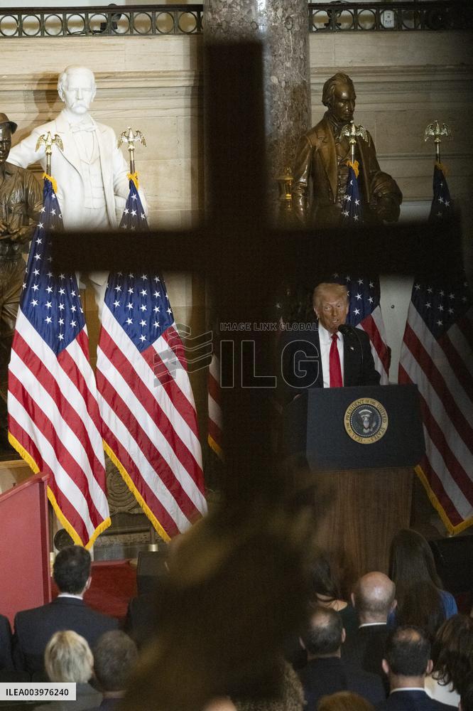 Trump Attends the National Prayer Breakfast in Statuary Hall in the US Capitol