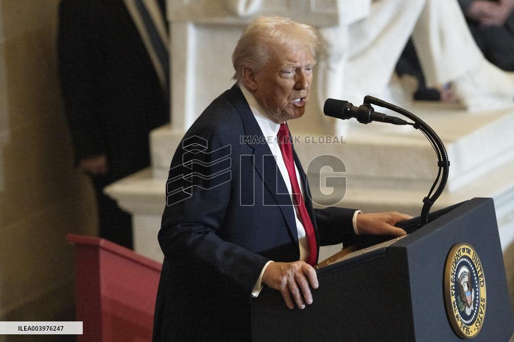 Trump Attends the National Prayer Breakfast in Statuary Hall in the US Capitol