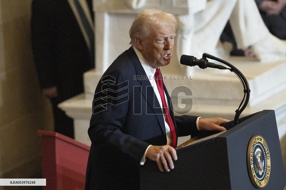 Trump Attends the National Prayer Breakfast in Statuary Hall in the US Capitol