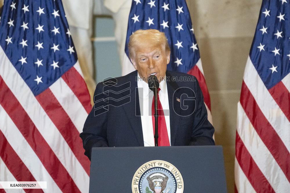 Trump Attends the National Prayer Breakfast in Statuary Hall in the US Capitol