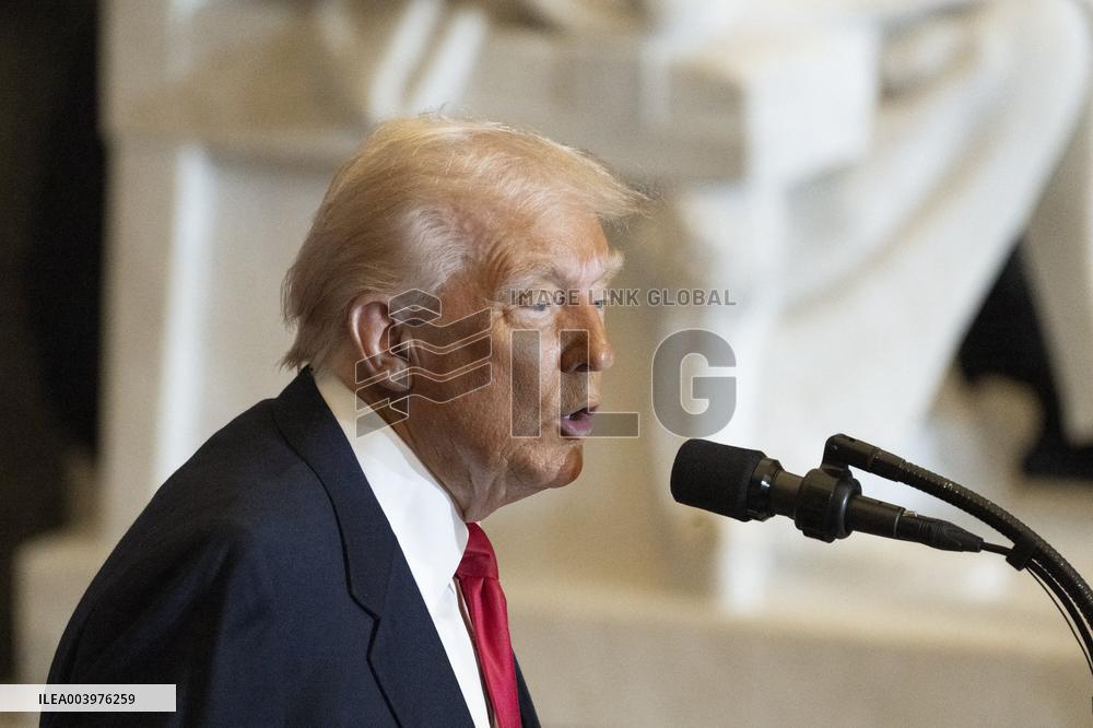 Trump Attends the National Prayer Breakfast in Statuary Hall in the US Capitol
