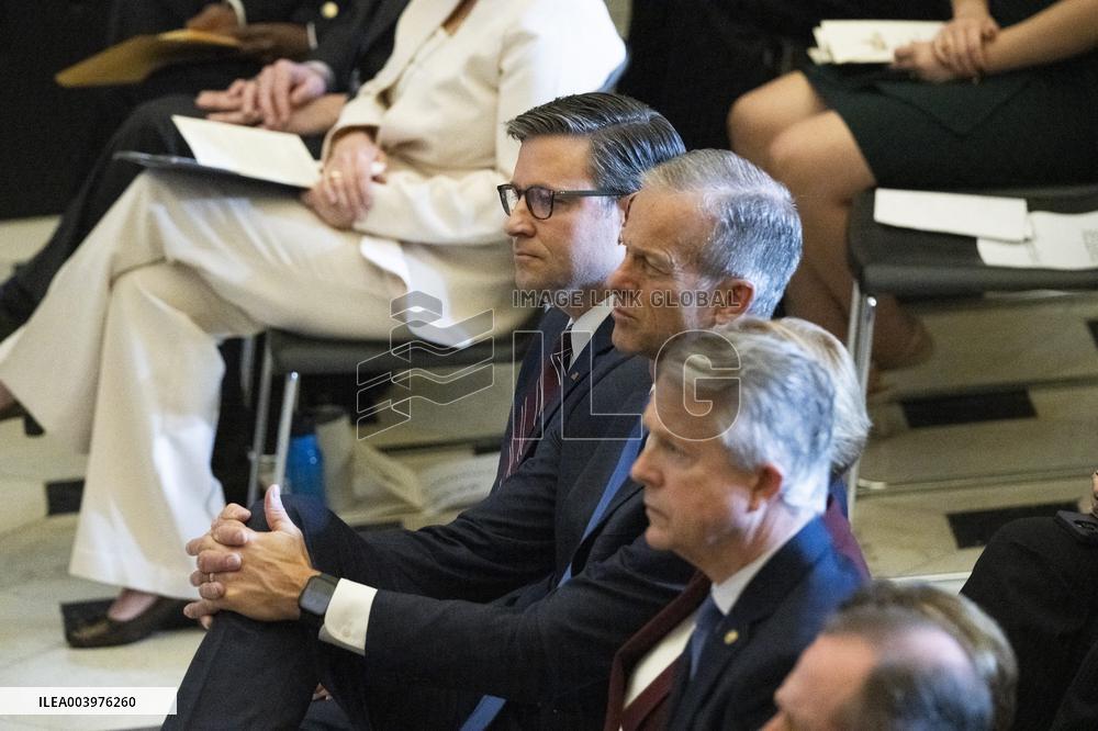 Trump Attends the National Prayer Breakfast in Statuary Hall in the US Capitol