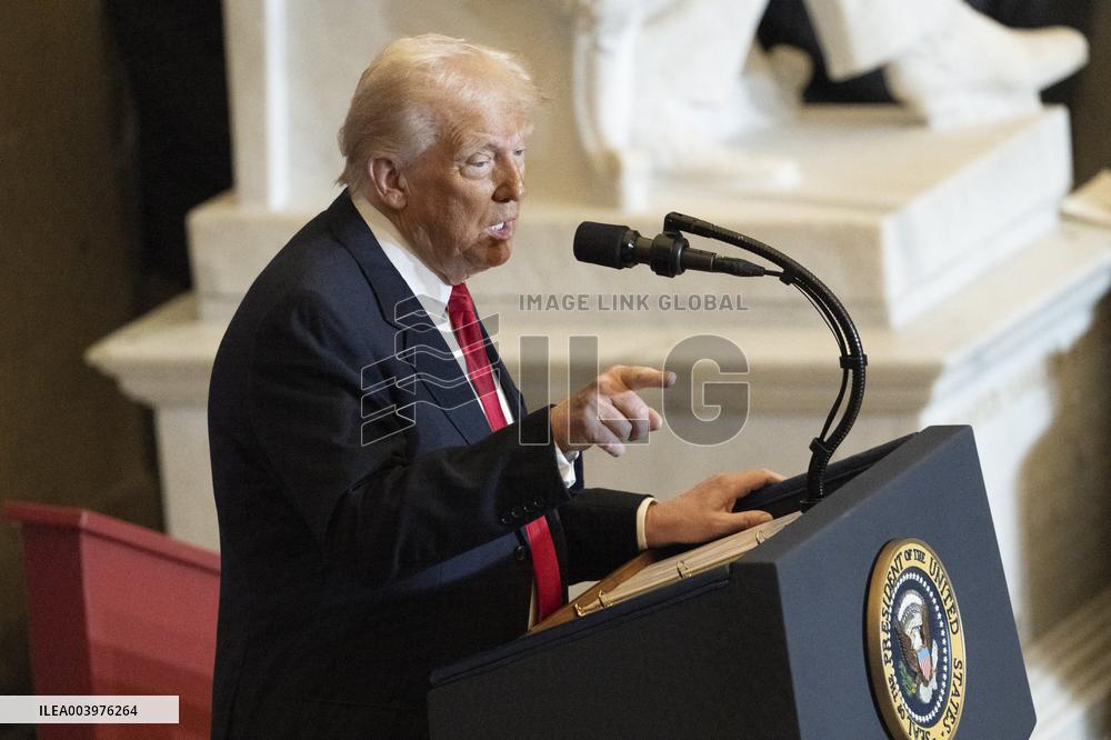 Trump Attends the National Prayer Breakfast in Statuary Hall in the US Capitol