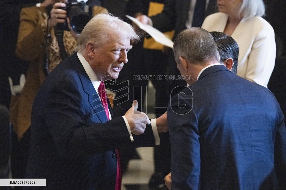 Trump Attends the National Prayer Breakfast in Statuary Hall in the US Capitol