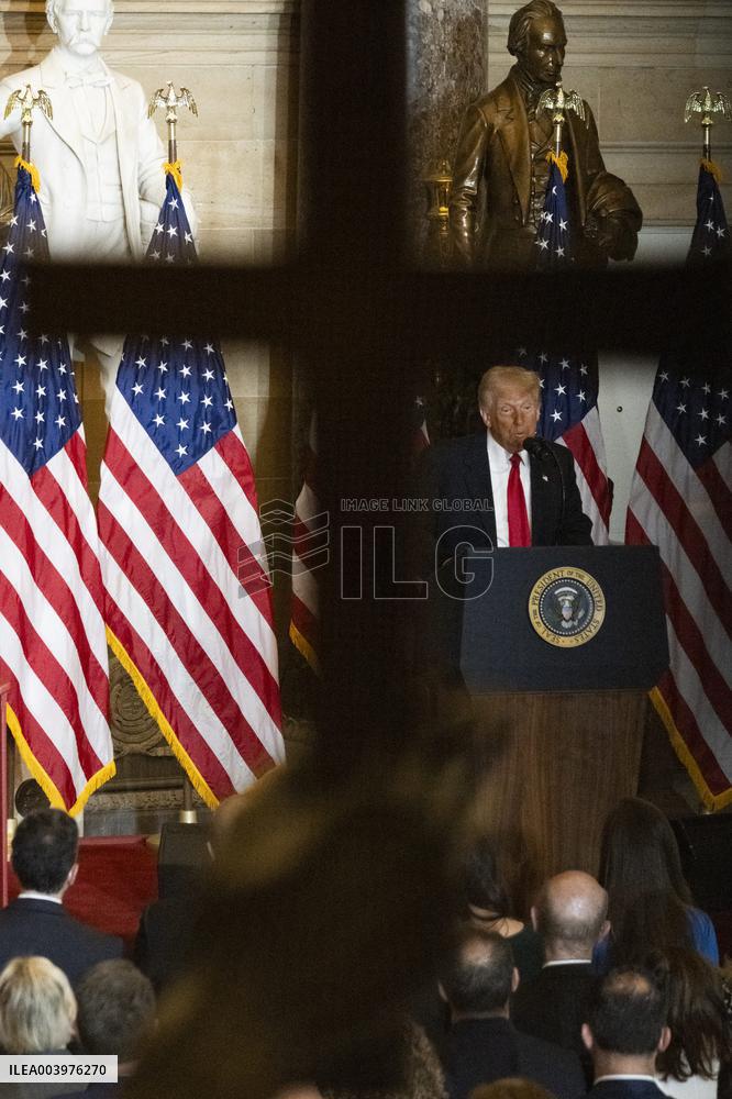 Trump Attends the National Prayer Breakfast in Statuary Hall in the US Capitol