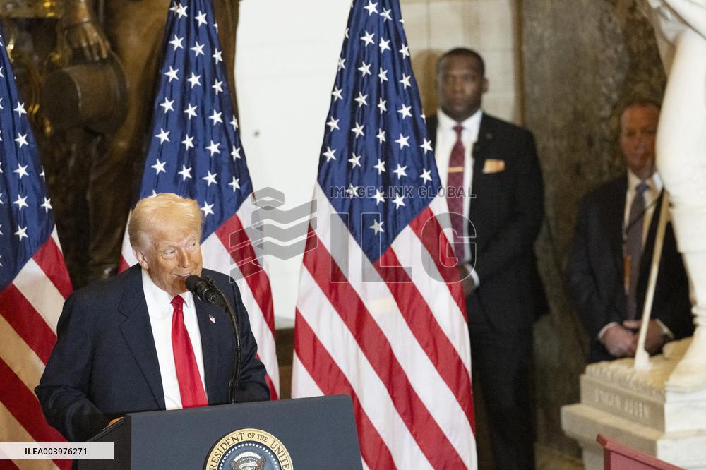 Trump Attends the National Prayer Breakfast in Statuary Hall in the US Capitol