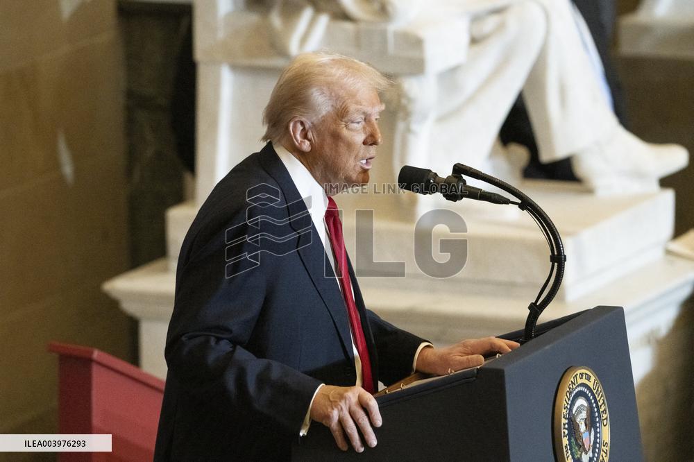 Trump Attends the National Prayer Breakfast in Statuary Hall in the US Capitol