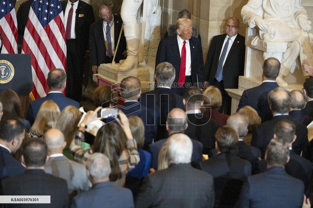 Trump Attends the National Prayer Breakfast in Statuary Hall in the US Capitol