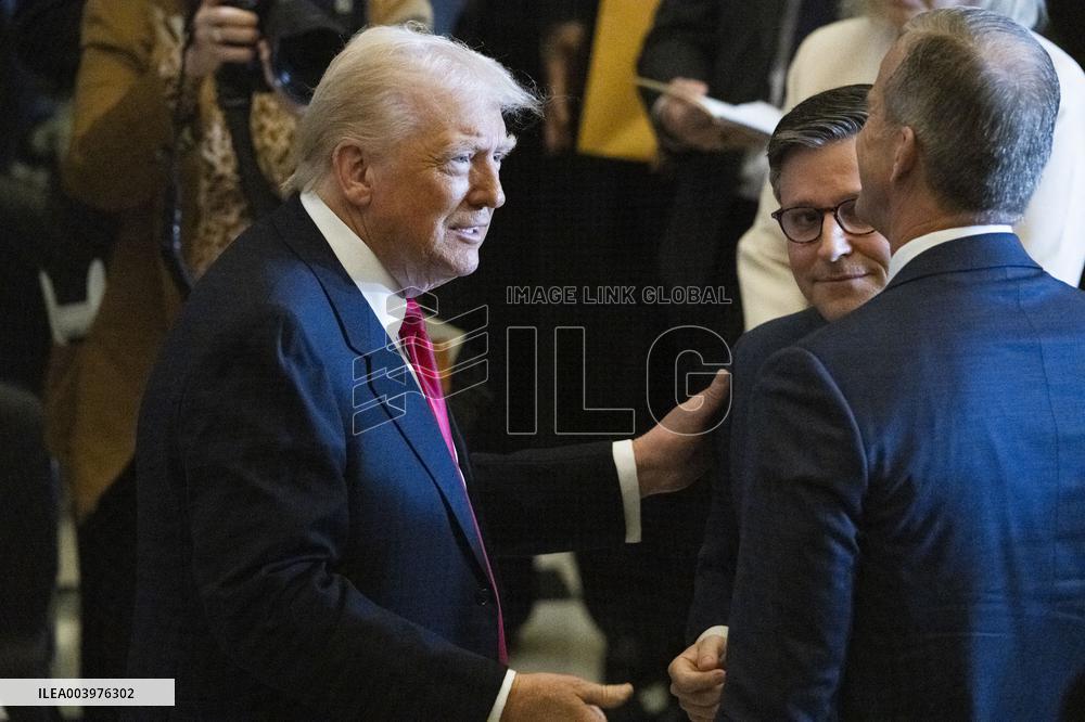 Trump Attends the National Prayer Breakfast in Statuary Hall in the US Capitol