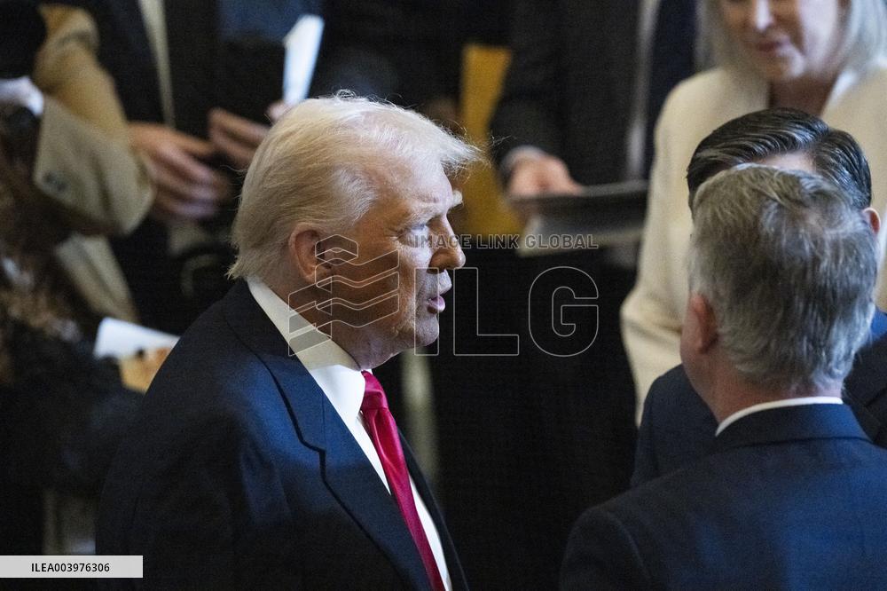 Trump Attends the National Prayer Breakfast in Statuary Hall in the US Capitol