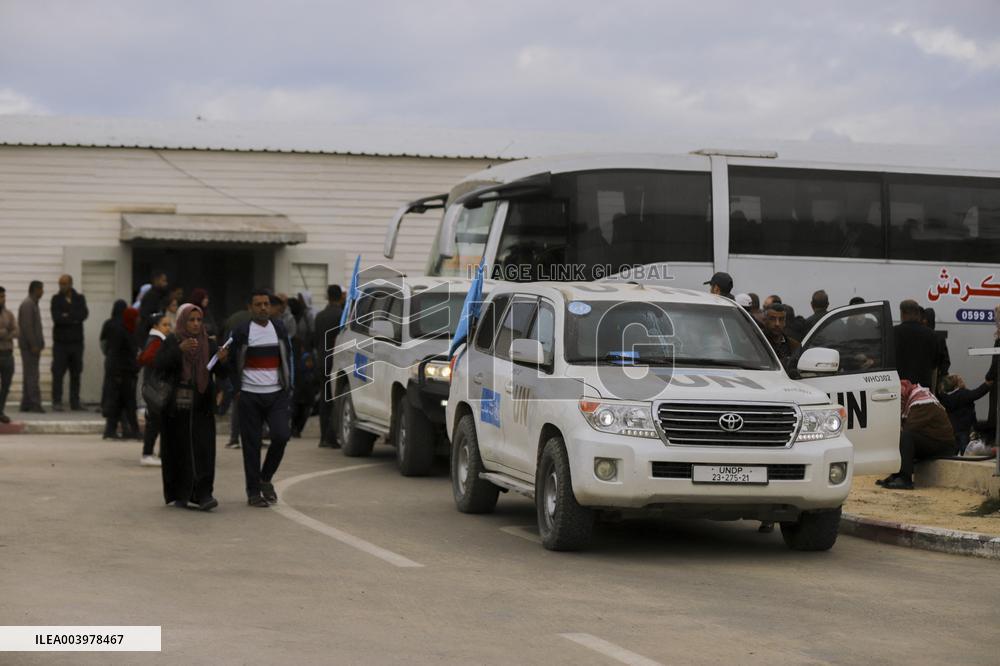 Gazan patients await to travel through the Rafah border crossing