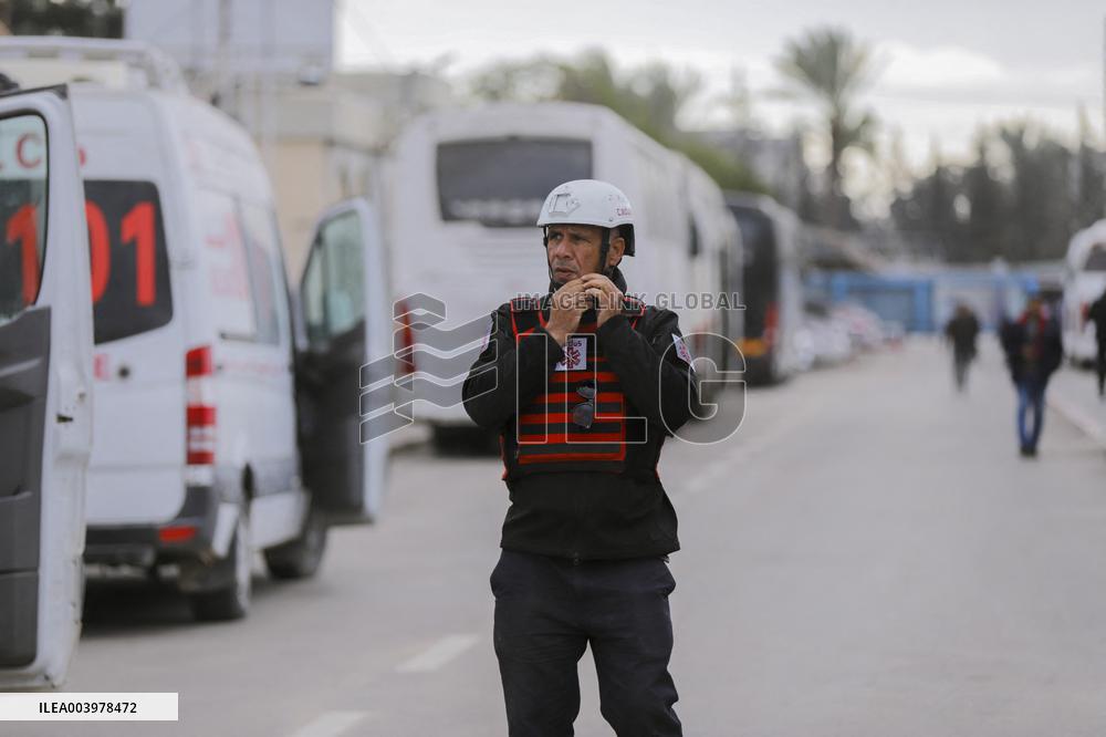 Gazan patients await to travel through the Rafah border crossing