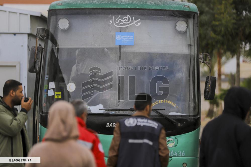 Gazan patients await to travel through the Rafah border crossing