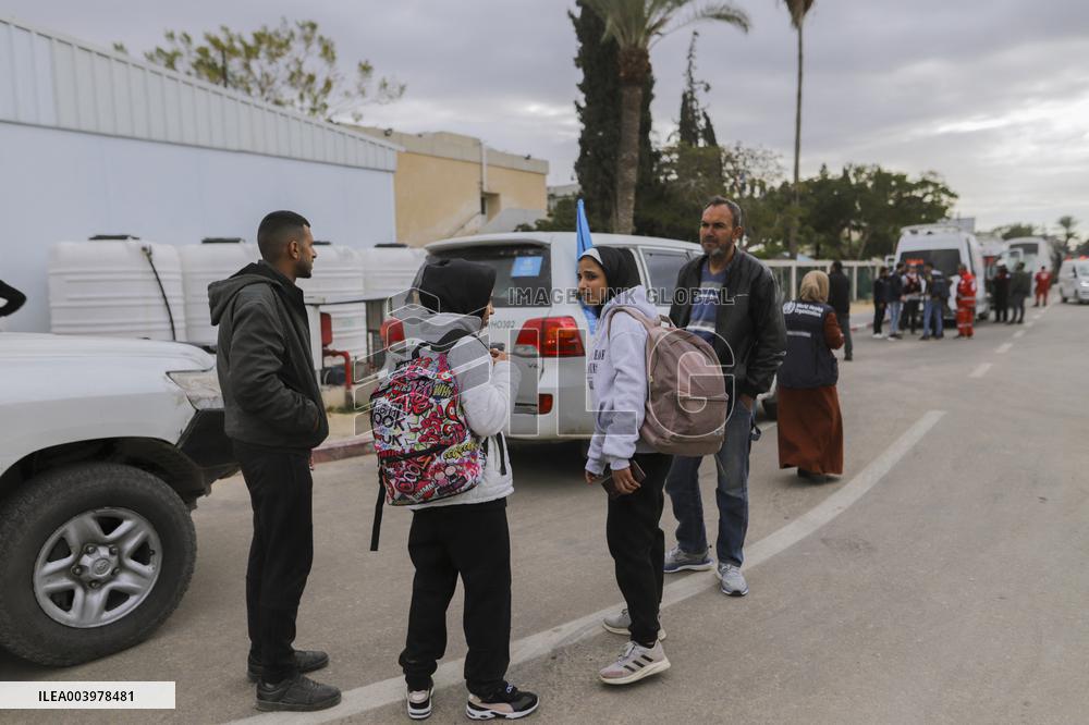 Gazan patients await to travel through the Rafah border crossing