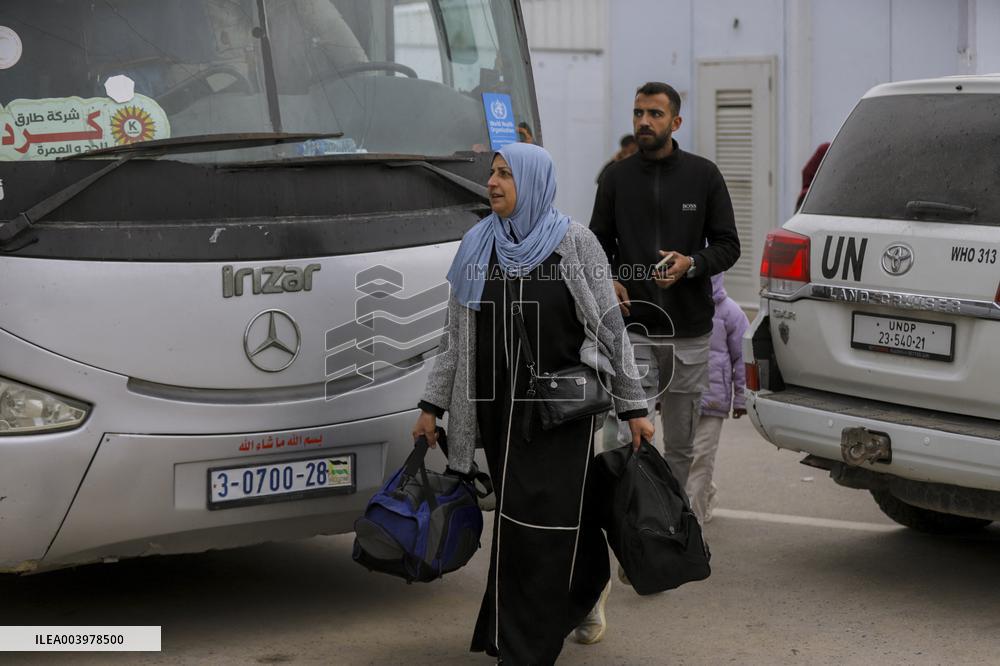 Gazan patients await to travel through the Rafah border crossing