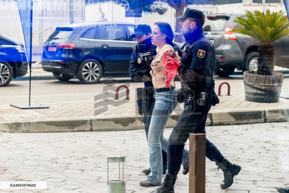 A Femen Activist Arrested At The Patriots Summit - Madrid