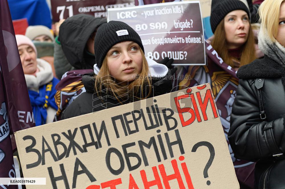 Rally outside Red Cross headquarters in Kyiv
