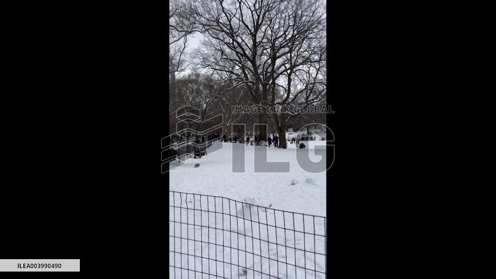 US: Winter Storm Turns Central Park Into A Snowy Playground