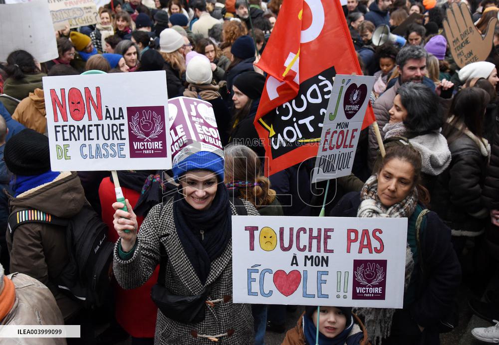 Education Unions Rally Against Job-Cuts And Class Closure - Paris