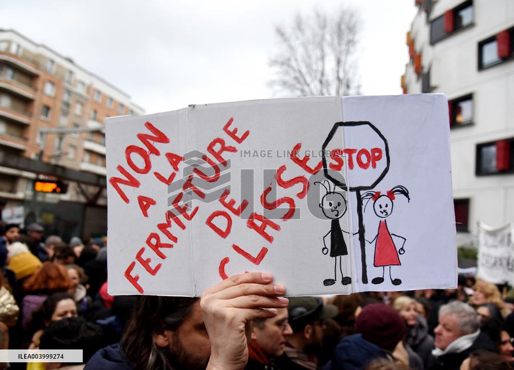 Education Unions Rally Against Job-Cuts And Class Closure - Paris