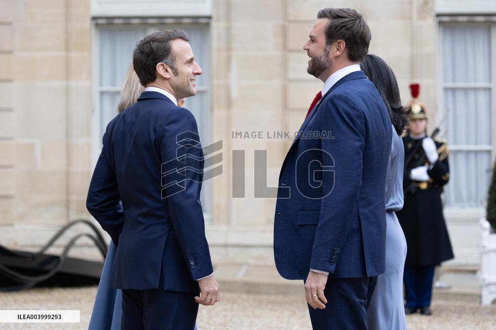Emmanuel Macron welcomes US Vice-President J.D. Vance prior a working lunch - Paris RL