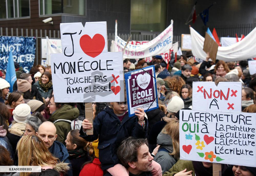 Education Unions Rally Against Job-Cuts And Class Closure - Paris