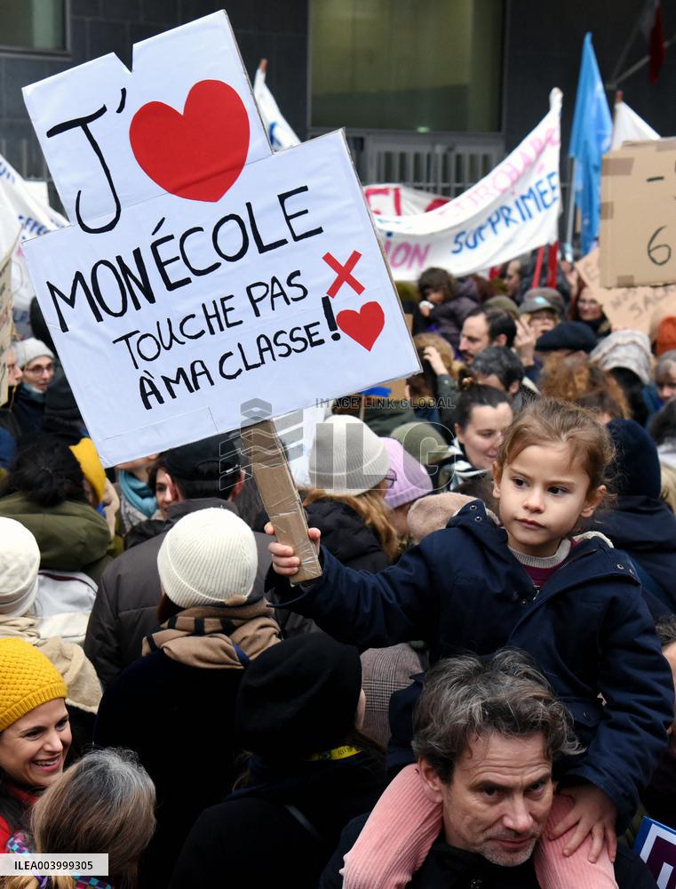 Education Unions Rally Against Job-Cuts And Class Closure - Paris