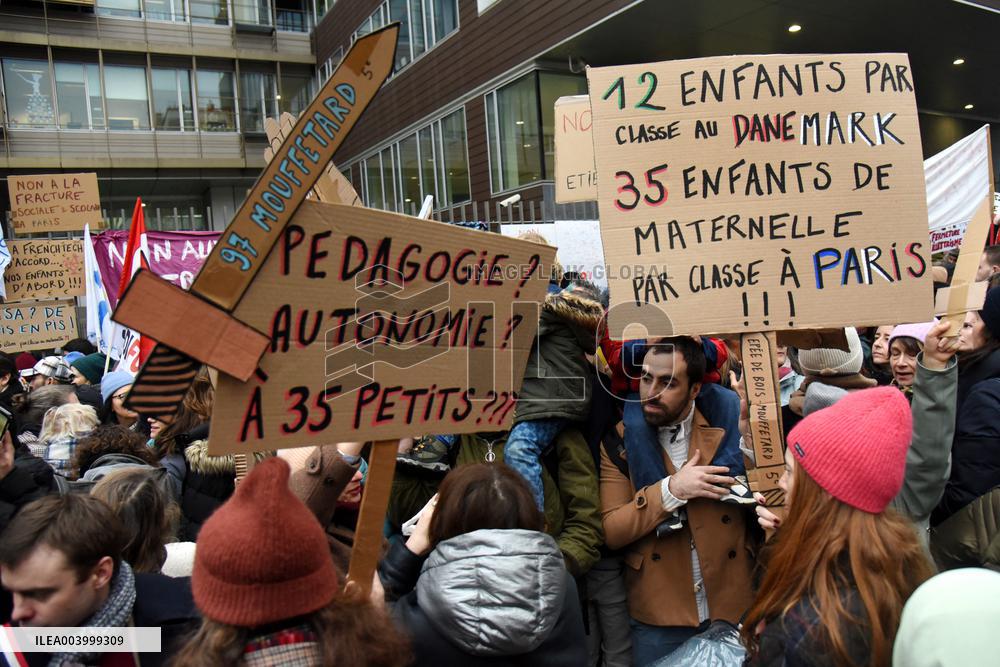 Education Unions Rally Against Job-Cuts And Class Closure - Paris