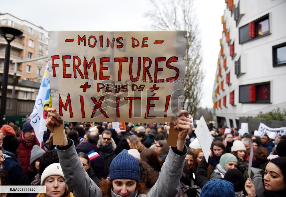 Education Unions Rally Against Job-Cuts And Class Closure - Paris