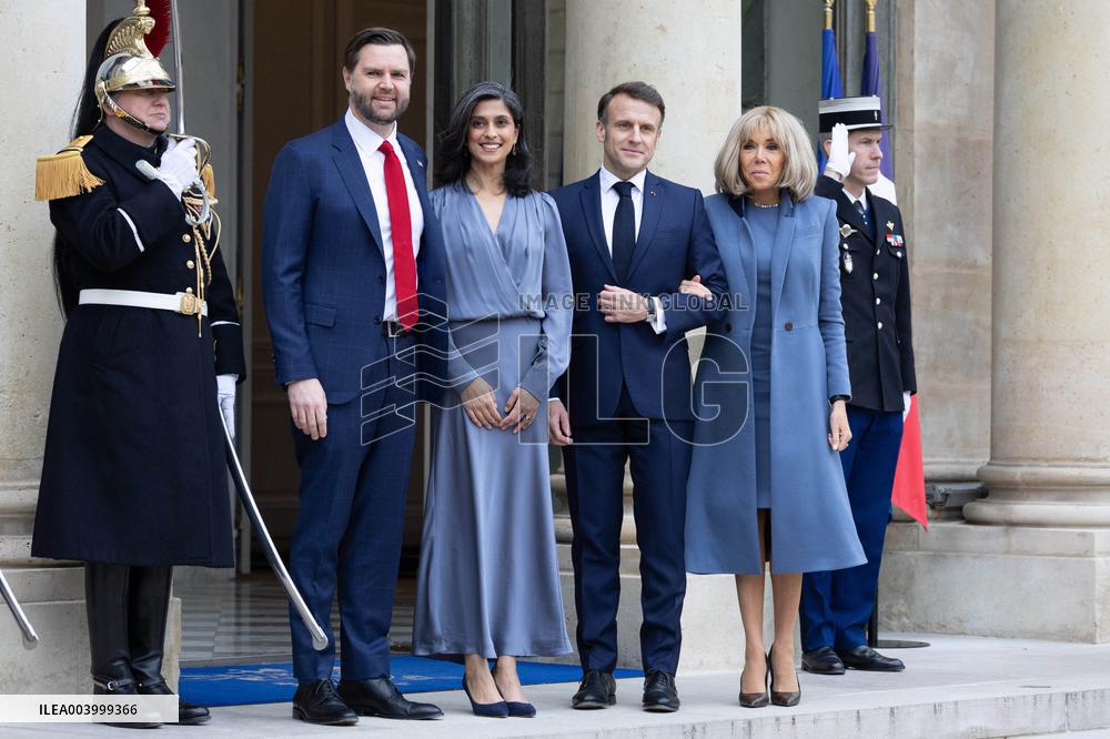 Emmanuel Macron welcomes US Vice-President J.D. Vance prior a working lunch - Paris RL