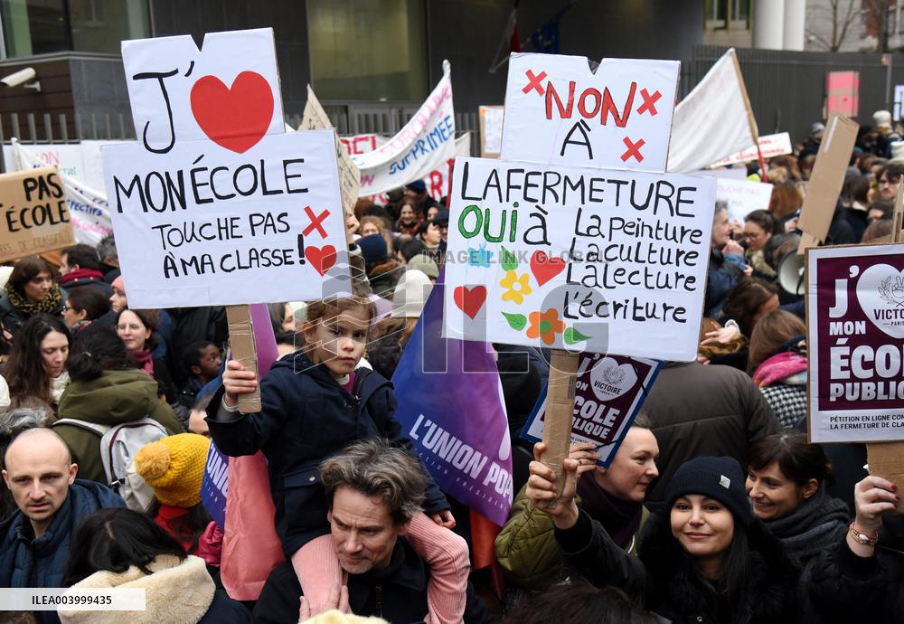 Education Unions Rally Against Job-Cuts And Class Closure - Paris