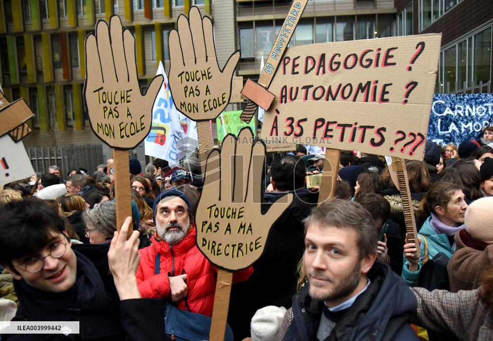 Education Unions Rally Against Job-Cuts And Class Closure - Paris