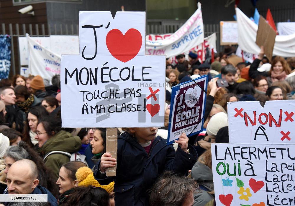 Education Unions Rally Against Job-Cuts And Class Closure - Paris