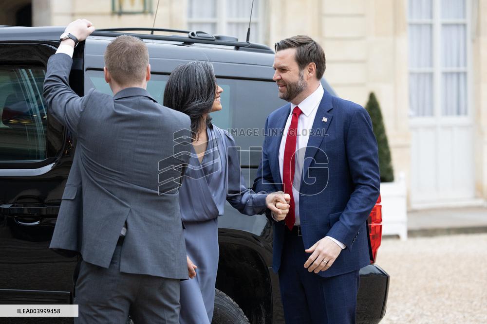 Emmanuel Macron welcomes US Vice-President J.D. Vance prior a working lunch - Paris RL