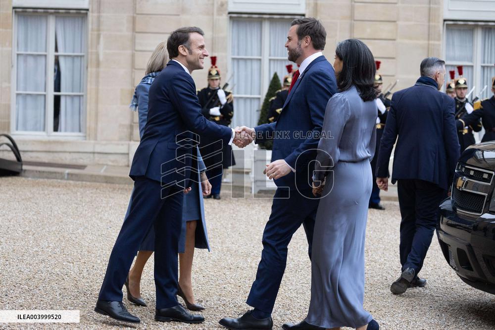 Emmanuel Macron welcomes US Vice-President J.D. Vance prior a working lunch - Paris RL