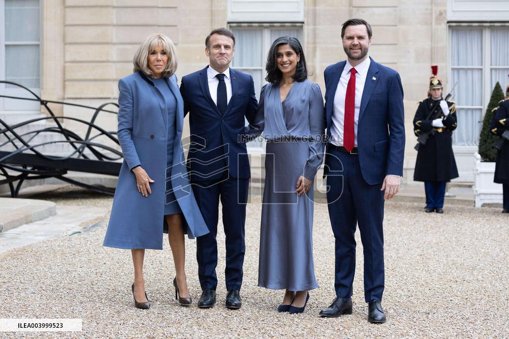 Emmanuel Macron welcomes US Vice-President J.D. Vance prior a working lunch - Paris RL
