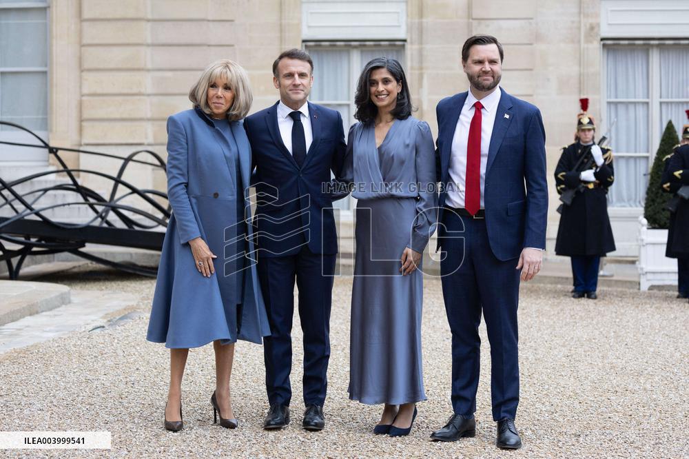 Emmanuel Macron welcomes US Vice-President J.D. Vance prior a working lunch - Paris RL