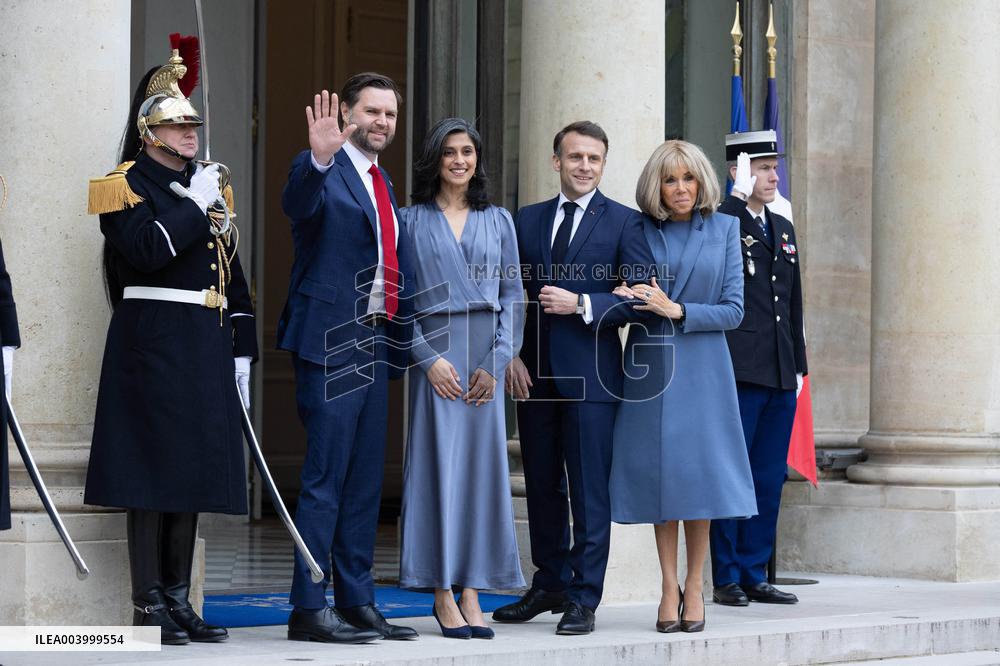 Emmanuel Macron welcomes US Vice-President J.D. Vance prior a working lunch - Paris RL