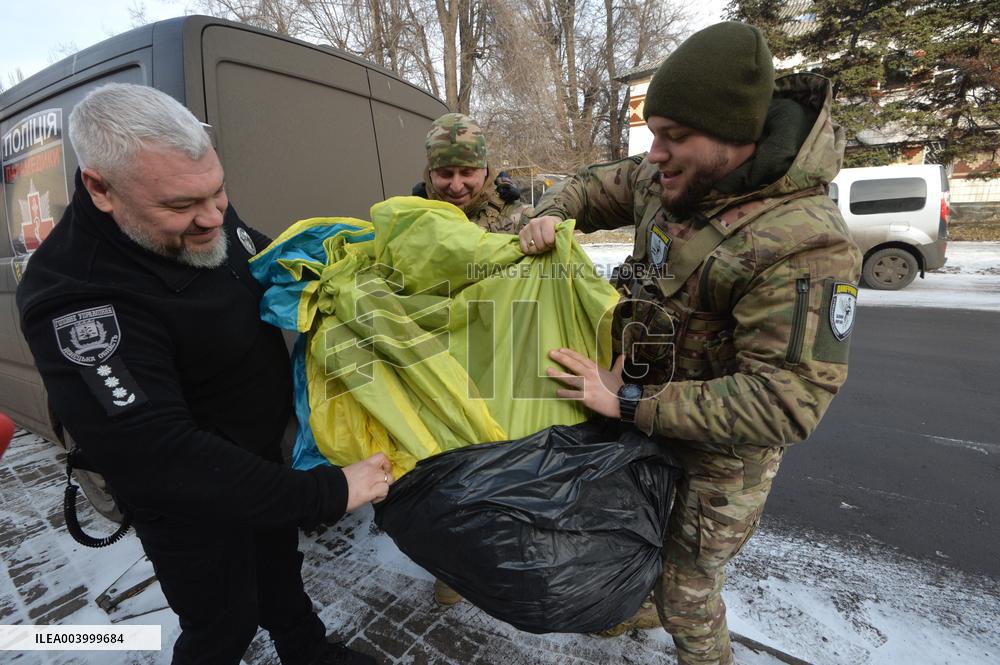 50-metre Ukrainian flag evacuated from front-line Pokrovsk
