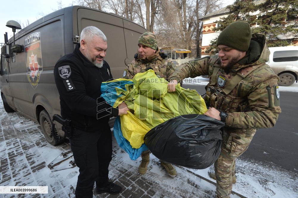 50-metre Ukrainian flag evacuated from front-line Pokrovsk