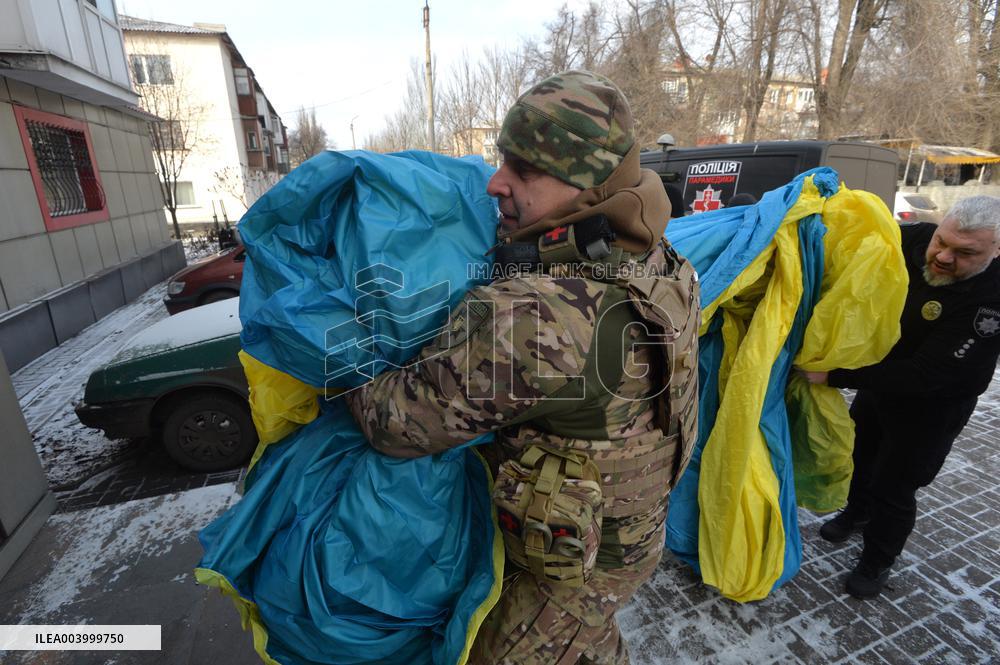 50-metre Ukrainian flag evacuated from front-line Pokrovsk